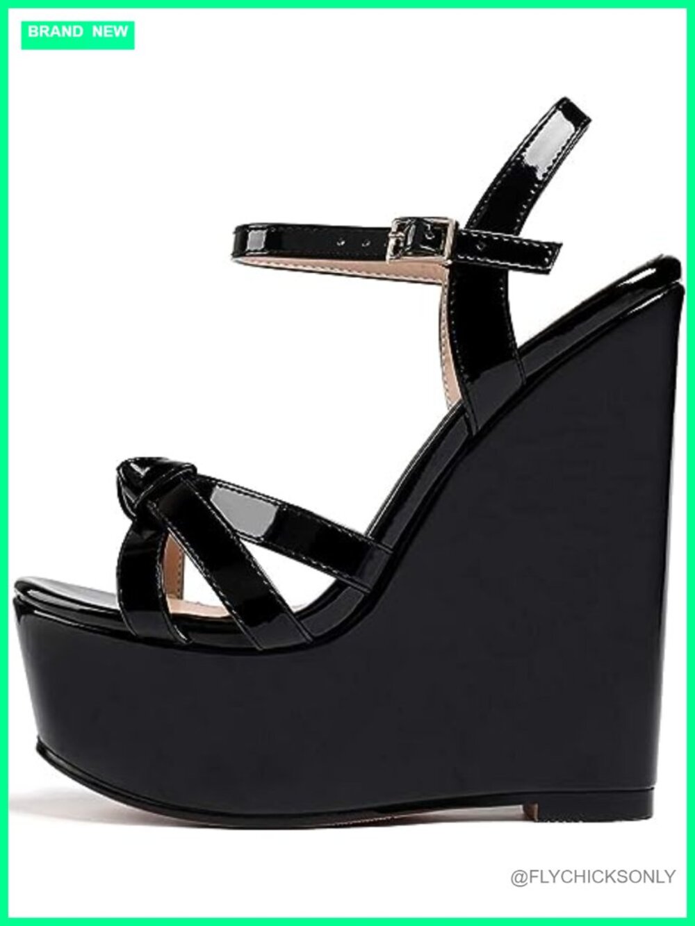 Platform Wedge Sandals High Heel Ankle Strap Open Toe Synthetic Leather